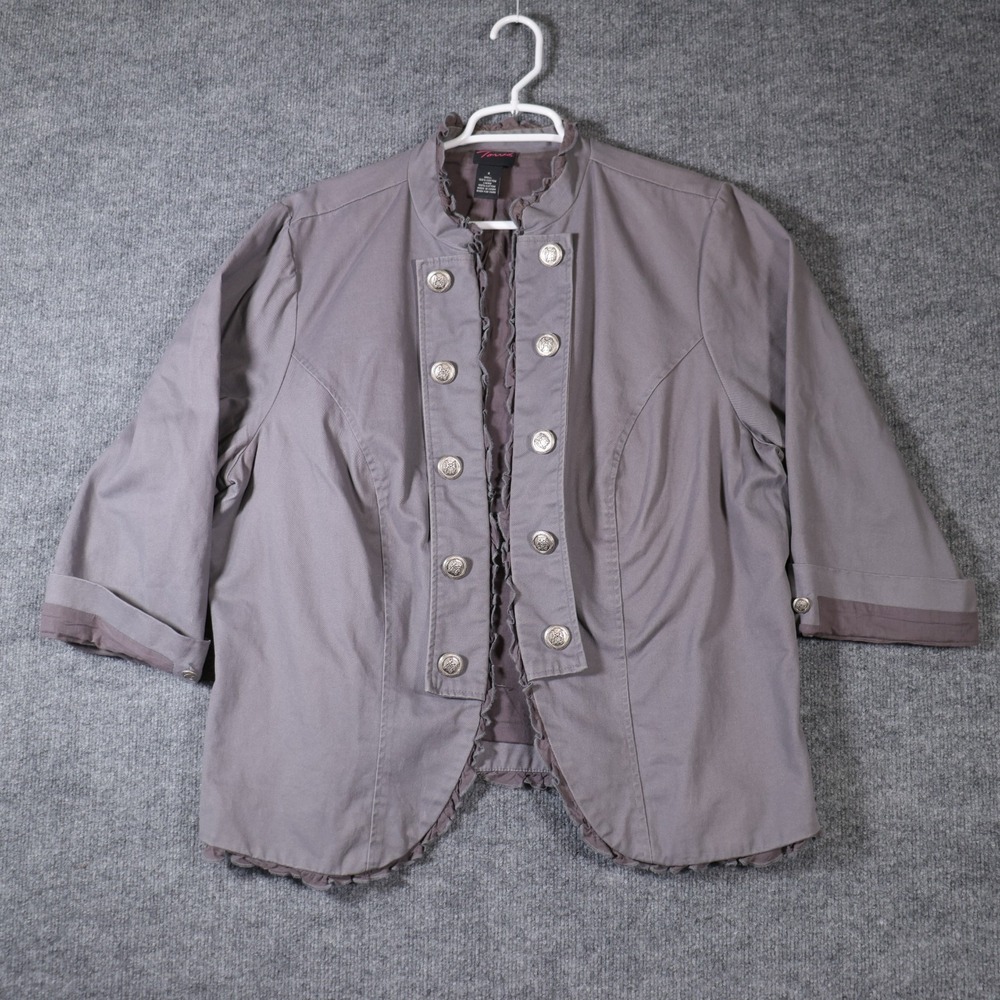 Y2K Torrid Womens Military Utility Jacket Size 3 Napoleon Grunge Goth Ruffle